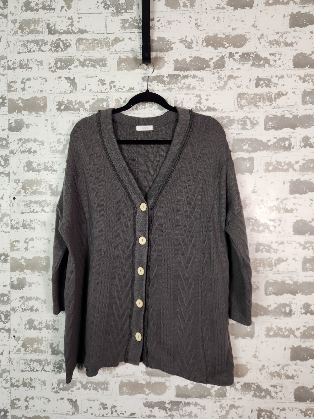Cherish Boho Oversized Textured Knit Cardigan in Charcoal Size L
